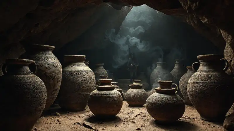Un chamán ritualiza en una cueva oscura